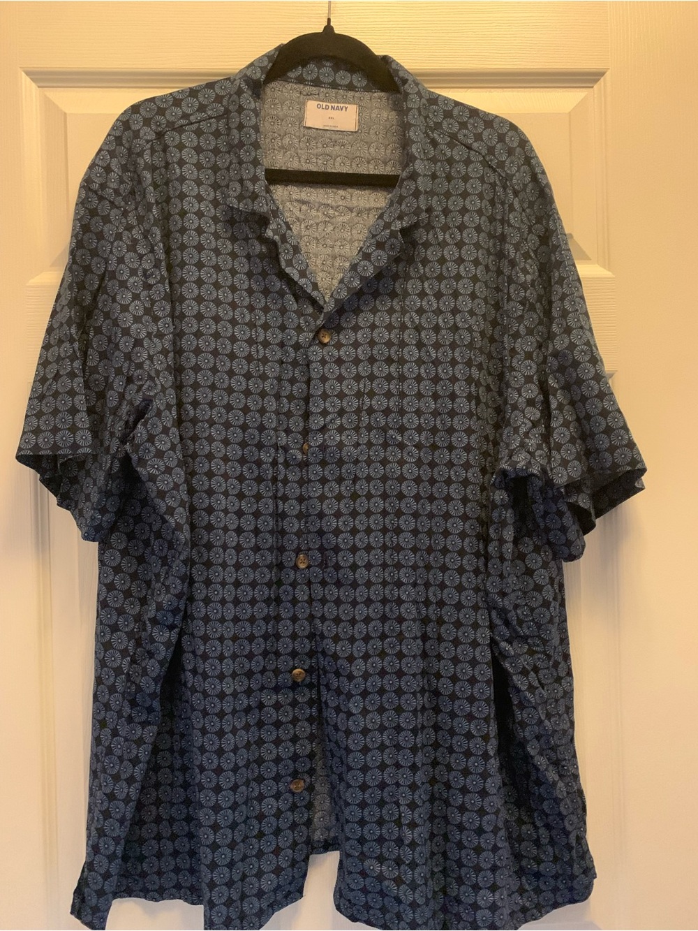 Men’s Old Navy Blue Patterned Short Sleeve Button-Up Shirt XXL